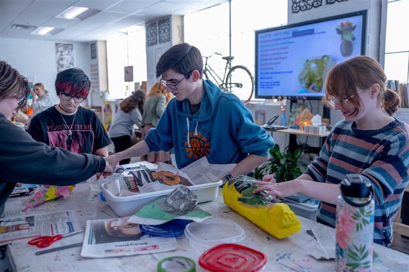 Students do papier-mache art